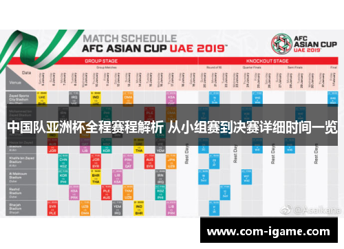 中国队亚洲杯全程赛程解析 从小组赛到决赛详细时间一览 中国队亚洲杯全程赛程解析 从小组赛到决赛详细时间一览