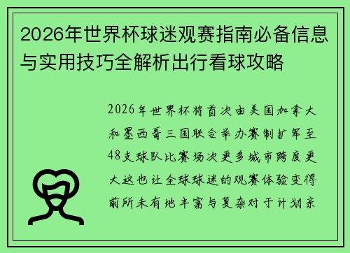 2026年世界杯球迷观赛指南必备信息与实用技巧全解析出行看球攻略